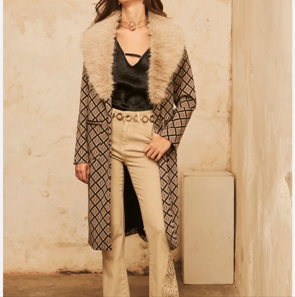 NWT NEKANE | $225 Jacquard Removable Collar Coat - Picture 2 of 5